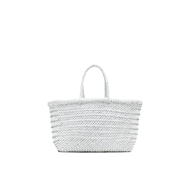 Dragon Diffusion small leather structured basket tote bag with woven handles in white