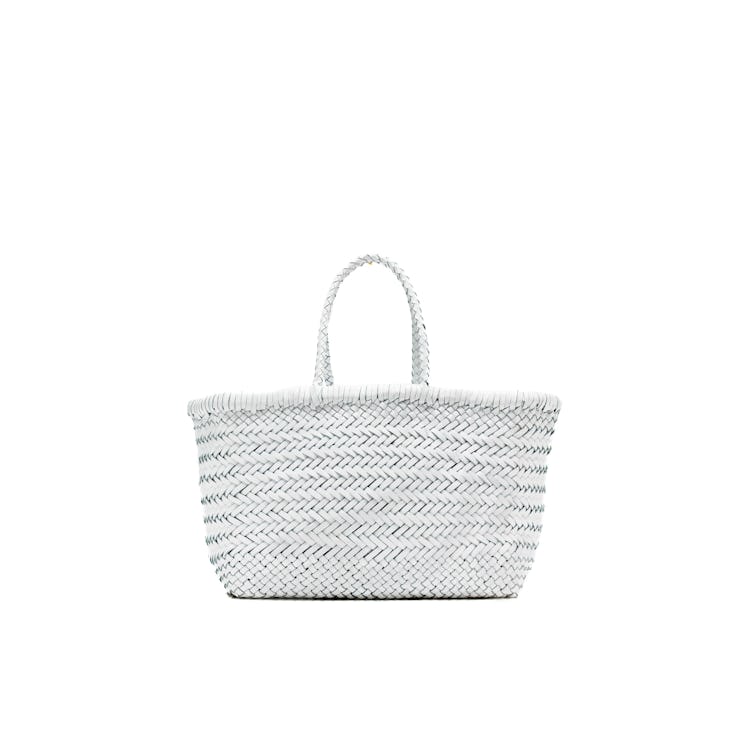 Dragon Diffusion small leather structured basket tote bag with woven handles in white