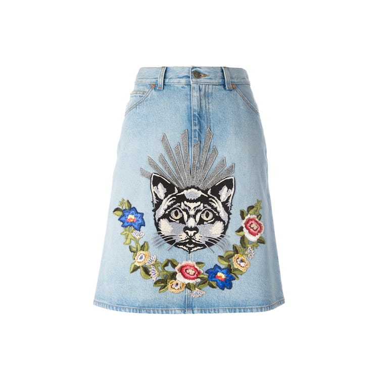 Gucci embroidered denim skirt