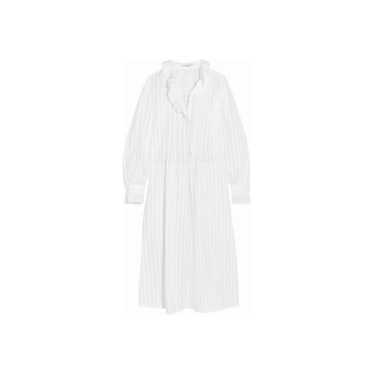 Sonia Rykiel broderie anglaise-trimmed cotton-sateen shirt dress in white