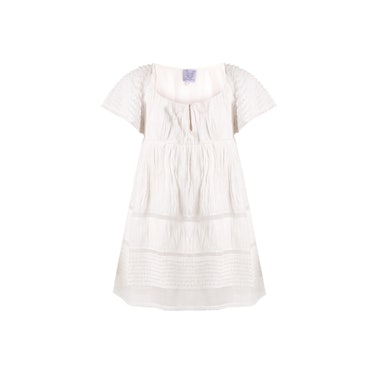 Thierry Colson Raffia ruched cotton-blend voile dress in white