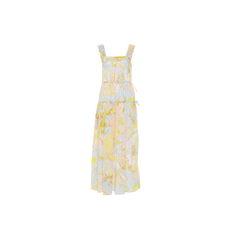 Emilio Pucci Sleeveless Tiered Dress in pastel vanilla and blue