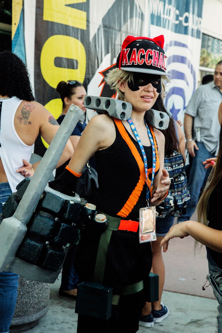 A person wearing a comic book-inspired costume