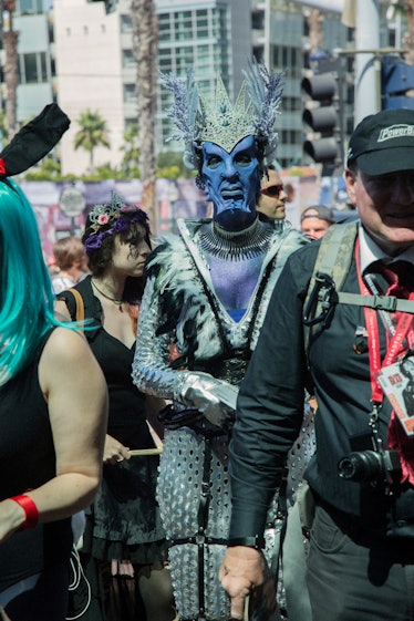 Visitors wearing costumes at the 2017 Comic-Con International, held in San Diego