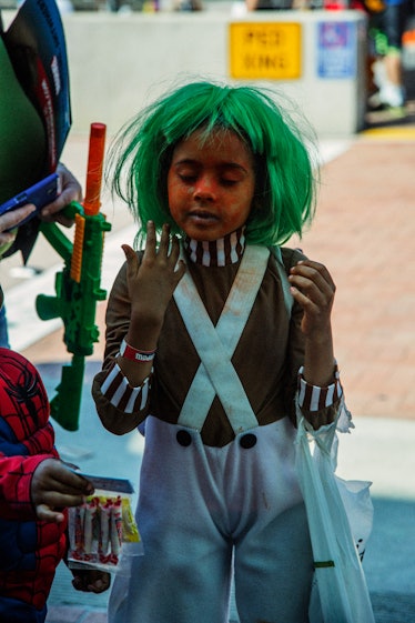 A child wearing the Oompa Loompa costume at the 2017 Comic-Con International, held in San Diego