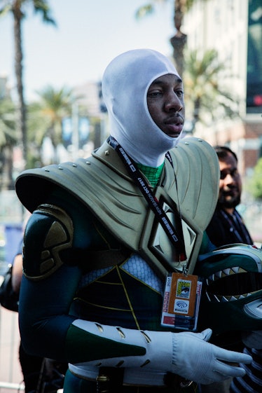 A man wearing the Mortal Kombat-inspired costume at the 2017 Comic-Con International, held in San Di...