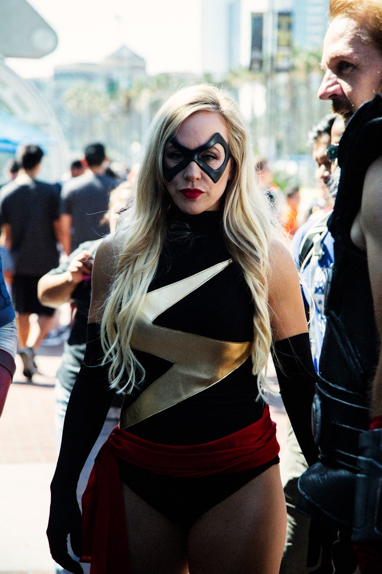 A woman in Ms. Marvel Danvers costume at the 2017 Comic-Con International, held in San Diego