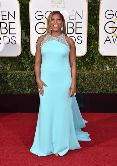 Queen Latifah wearing a light-blue gown at the 73rd Annual Golden Globe Awards - Arrivals
