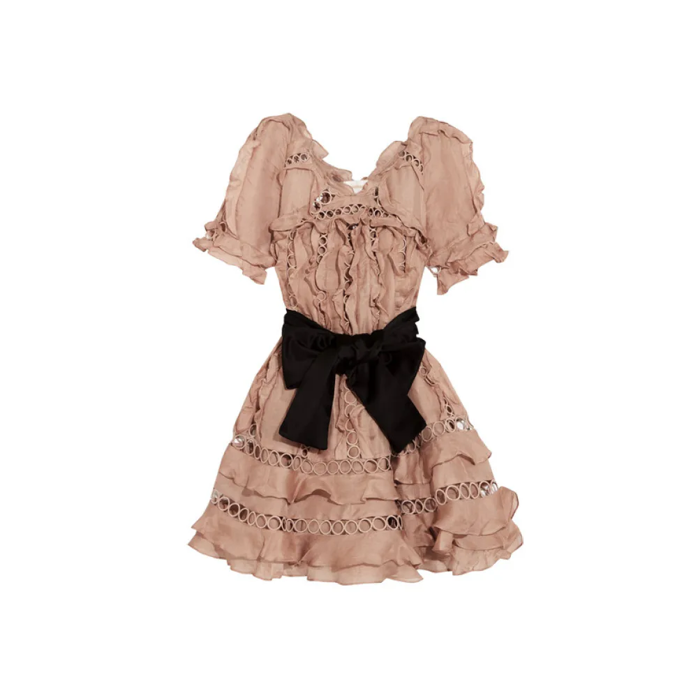 selena gomez lace dress White Selena Gomez Short Lace High Neck Dress Long Sleeves Prom Celebr –  Hoprom