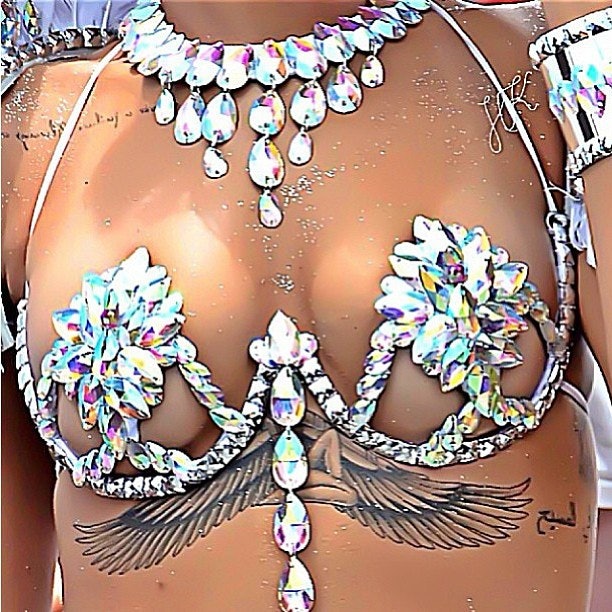 Gold and white carnival wire bra