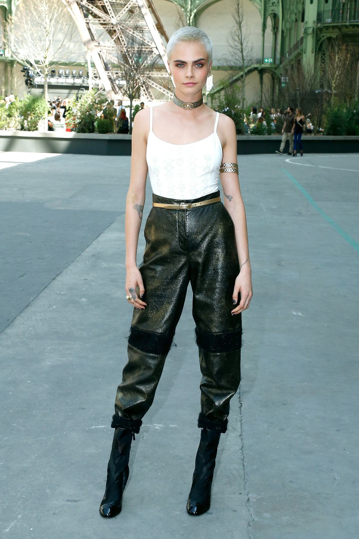 Cara Delevingne outside Chanel show. 