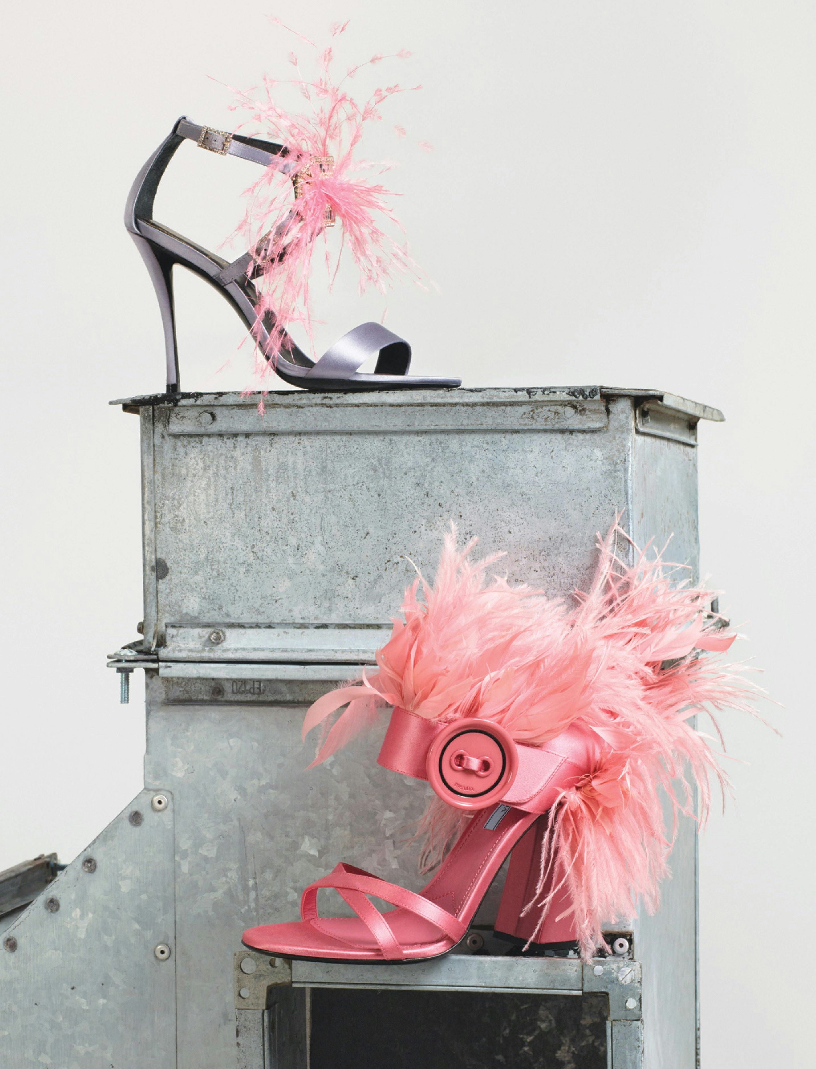 Prada heels with on sale feathers