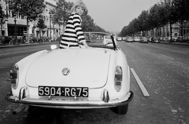 Actress Mireille Darc Driving Convertible