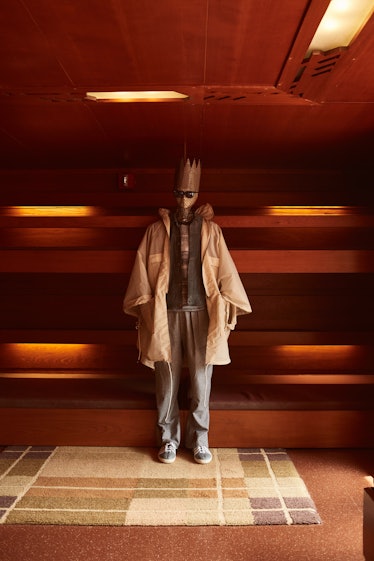 A mannequin in Billy Reid's spring 2018 look placed in Frank Lloyd Wright’s Rosenbaum House