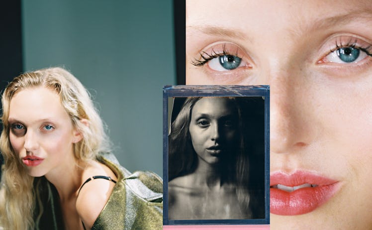 A three-part collage with portraits of Delila Koch from the New York Fashion Week