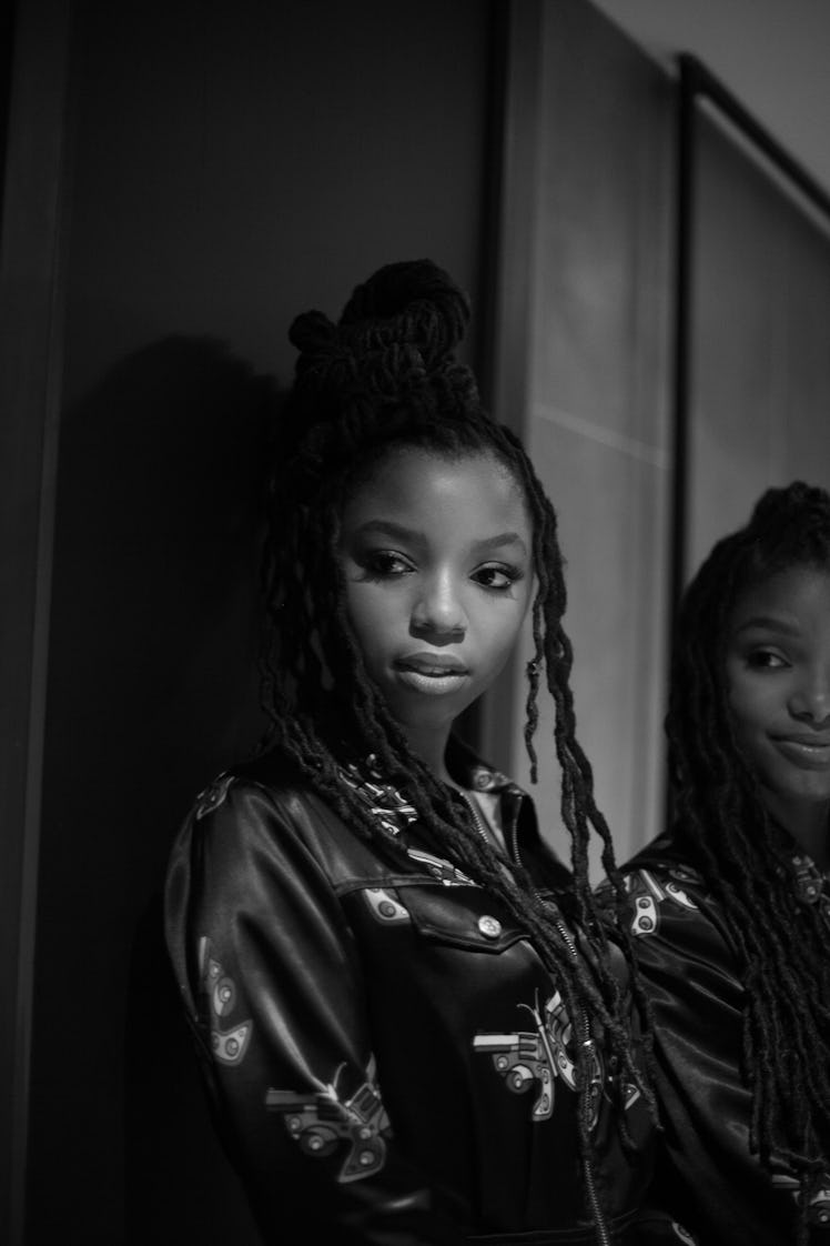 Chloe and Halle Bailey posing for a photo before their first Jeremy Scott Fashion Show