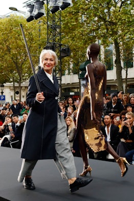 Helen Mirren walks the runway during the Le Defile L'Oreal Paris show