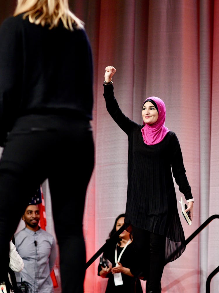 Linda Sarsour on stage at the 2017 Women’s Convention