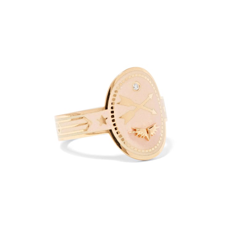 Foundrae Crossed Arrows 18-karat gold, enamel and diamond ring