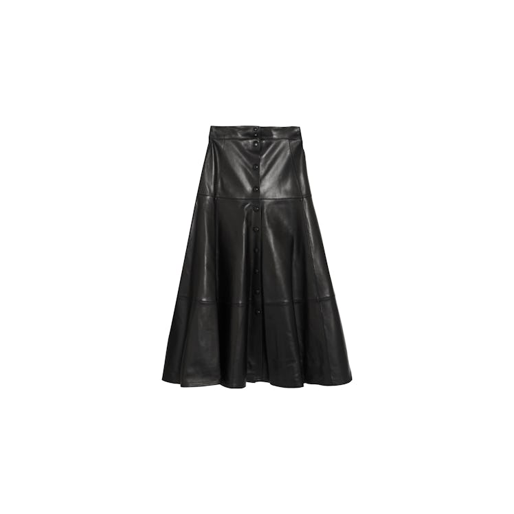 Michael Kors Collection black leather mid-calf skirt 