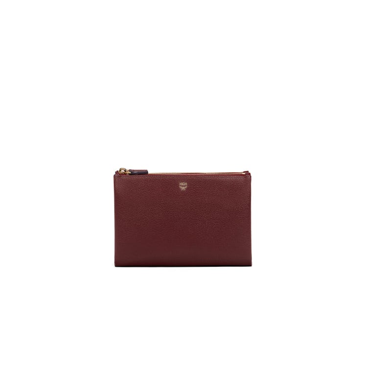MCM double pouch in a rustic brown color