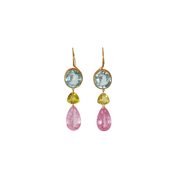 Marie-Hélène de Taillac Multicolor Elizabeth T Earrings with Aquamarine, Yellow Tourmaline, Pink Tou...