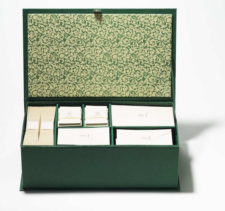 A green Pineider stationery gift box