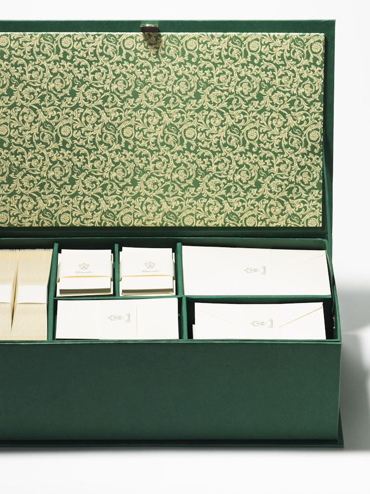 A green Pineider stationery gift box