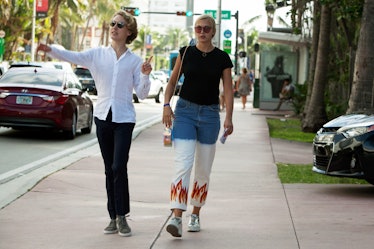 Visitors wearing street style near Art Basel Miami international art fair