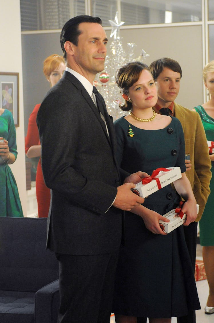 MAD MEN, (from left): Jon Hamm, Elisabeth Moss, Blake Bashoff, 'Christmas Comes But Once A Year', (S