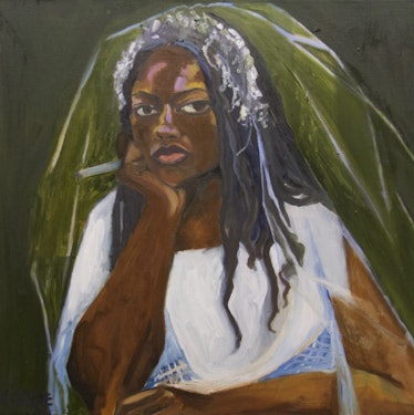 Kirke, Jemima, ShiShi in My Wedding Dress, 2017, Oil on canvas, 21 x 21 inches.jpg