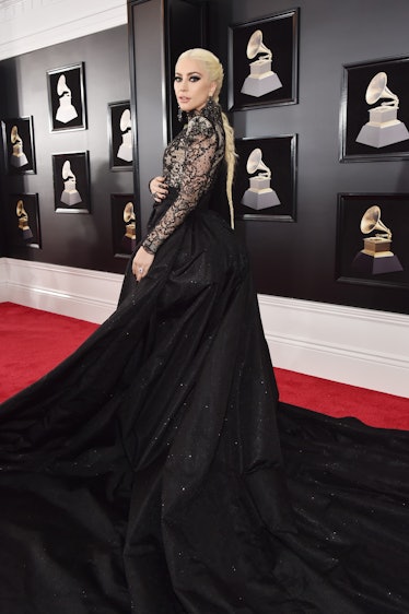 Lady gaga in a black lace dress at the Grammys in 2018