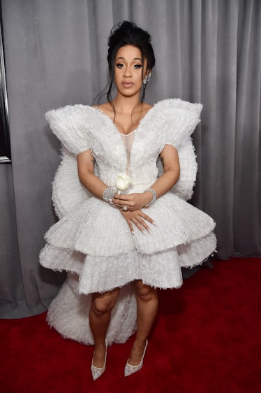 Cardi B in a white tulle frilled dress at the Grammys 2018