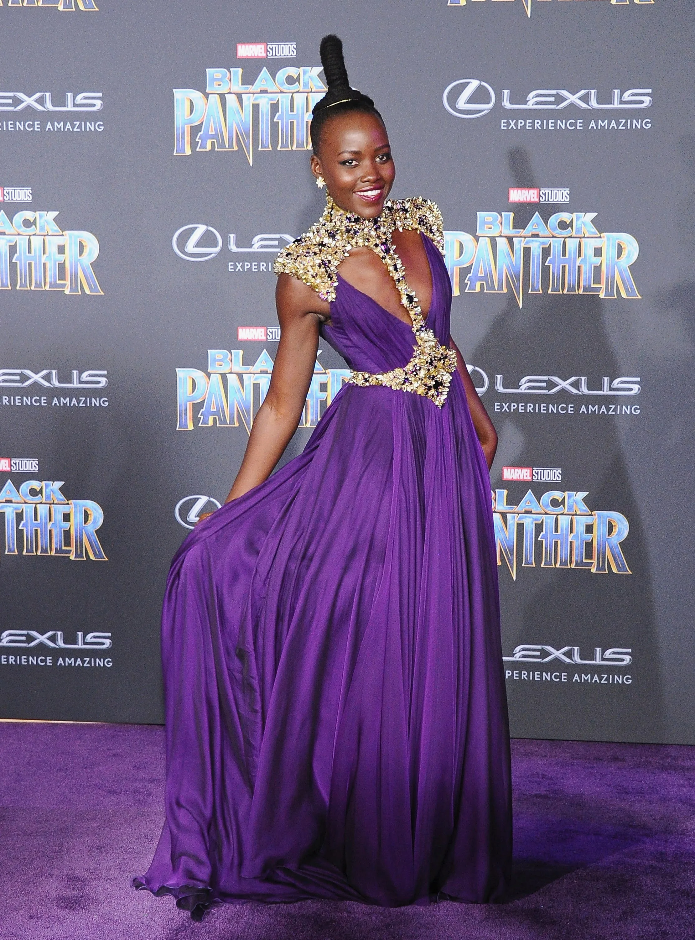 lupita nyong'o purple dress Lupita Nyong'o wears a pretty purple dress for NAACP's Act-So award  ceremony where she surprised 40 students with education scholarships # LupitaNyongo Photos: Getty