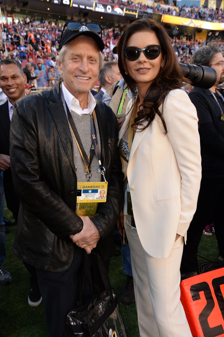 Michael Douglas and Catherine Zeta-Jones attend Super Bowl 50 