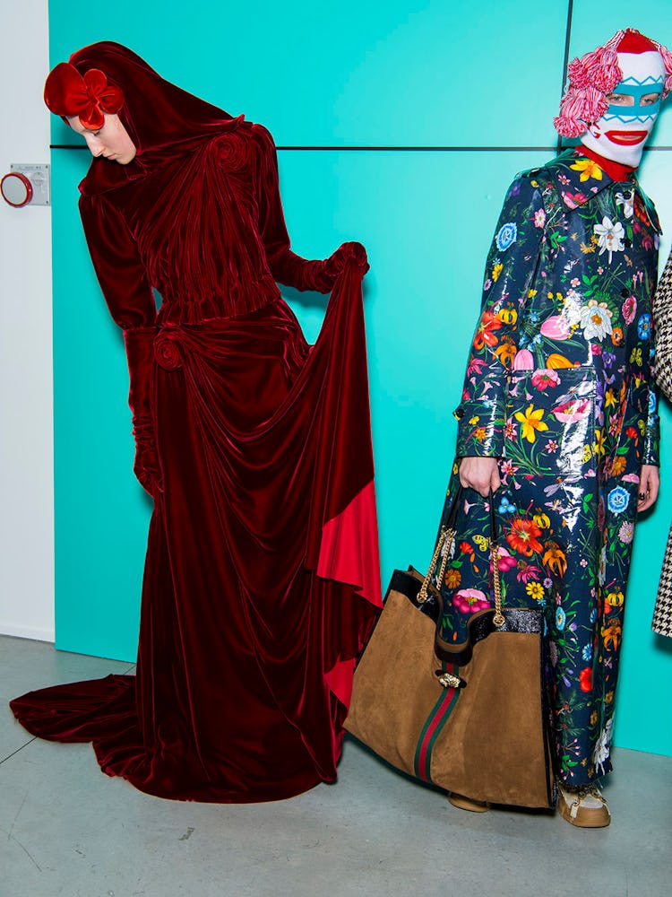 Models at the Gucci Fall 2018 runway show at the Gucci Hub in Milan