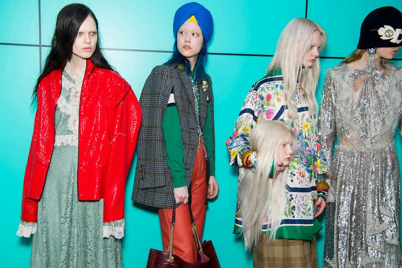 Four models at the Gucci Fall 2018 runway show