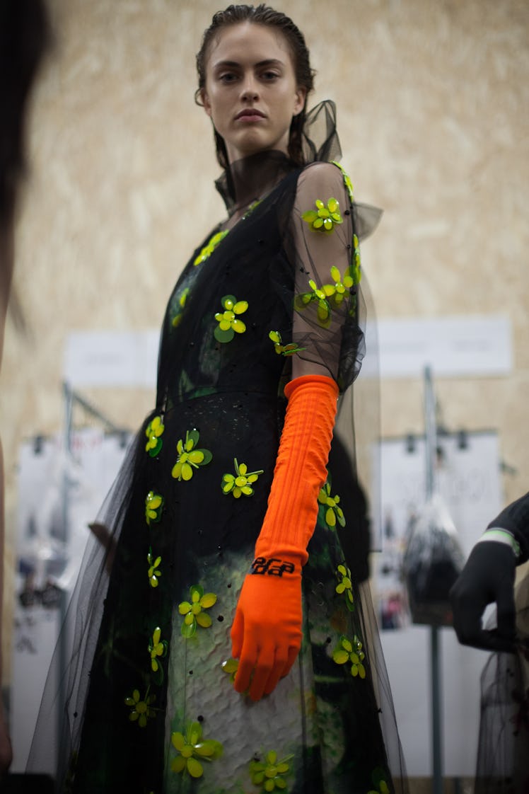 Sarah Brannon backstage at the Prada Fall 2018 show during Milan Fashion Week