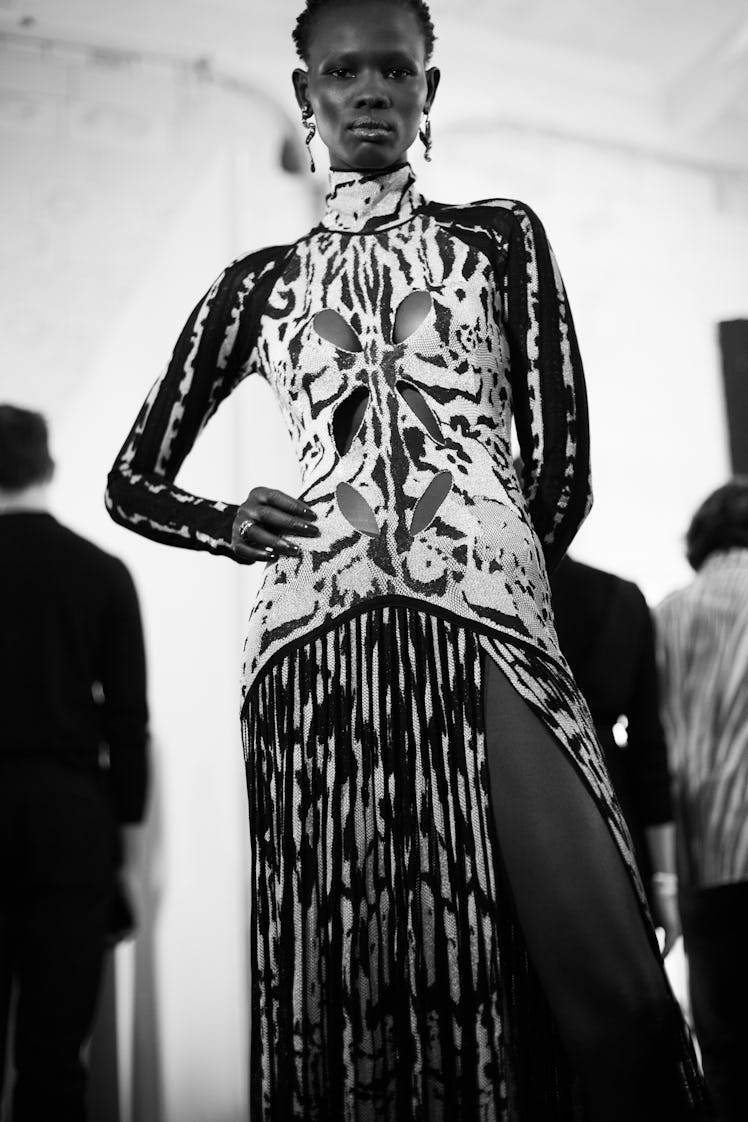 A model at the Roberto Cavalli Fall 2018 show during Milan Fashion Week