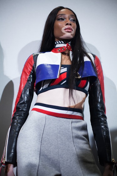 Winnie Harlow backstage at the Tommy Hilfiger Fall 2018 show during Milan Fashion Week