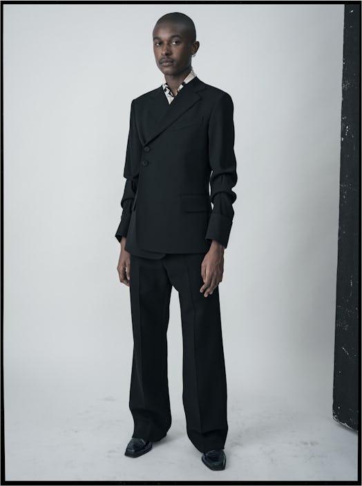 Maximilian Davis wearing a look from the Wales Bonner fall 2018 collection 