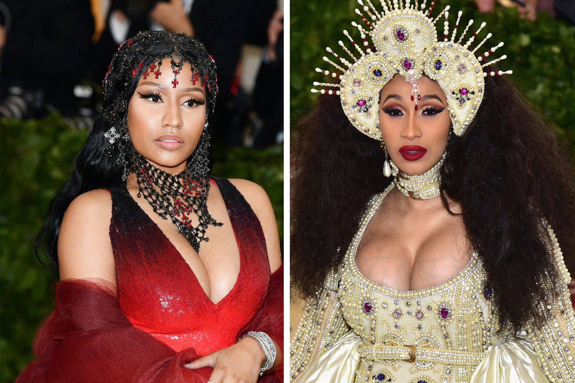 Ники минаж карди. Ники Минаж и карди би. Карди би и Ники. Met Gala 2018 Nicki Cardi. Карди би и Ники Минаж похожи.