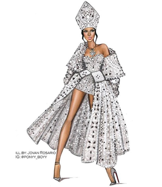 Rihanna at #MetGala2018 #FashionIllustration #Rihanna #HeavenlyBodies   Fashion sketches dresses, Fashion drawing dresses, Fashion inspiration  design
