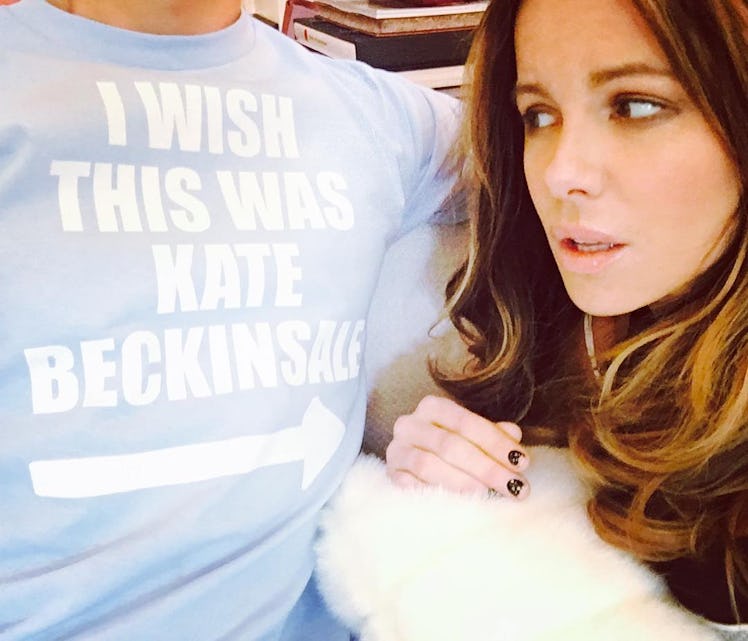 Kate Beckinsale next to a man in a blue shirt with the text 'I wish this was Kate Beckinsale'