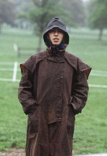 Princess Anne wearing a large brown hooded coat