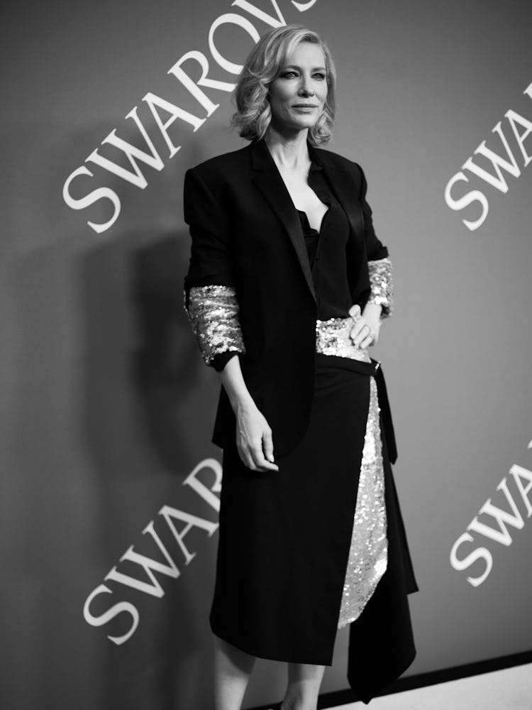 Cate Blanchett posing at the 2018 CFDA Fashion Awards red carpet
