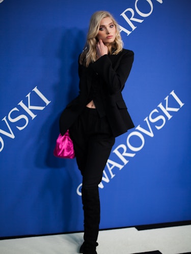 Elsa Hosk posing at the 2018 CFDA Fashion Awards red carpet
