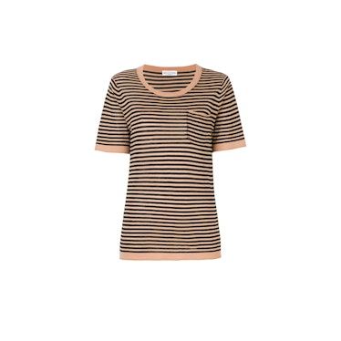 A black-orange striped T-shirt by Sonia Rykiel