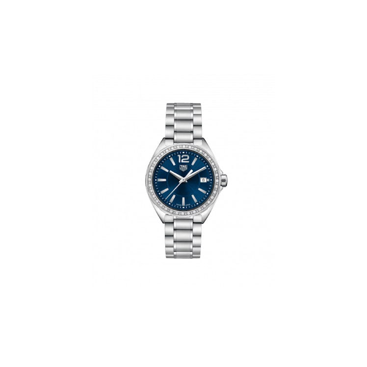 A silver and blue Tag Heuer Ladies Formula 1 watch