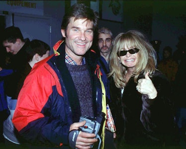 Kurt Russel and Goldie Hawn at Pee Wee hockey tournament to see their son In Quebec, Canada On Febru...